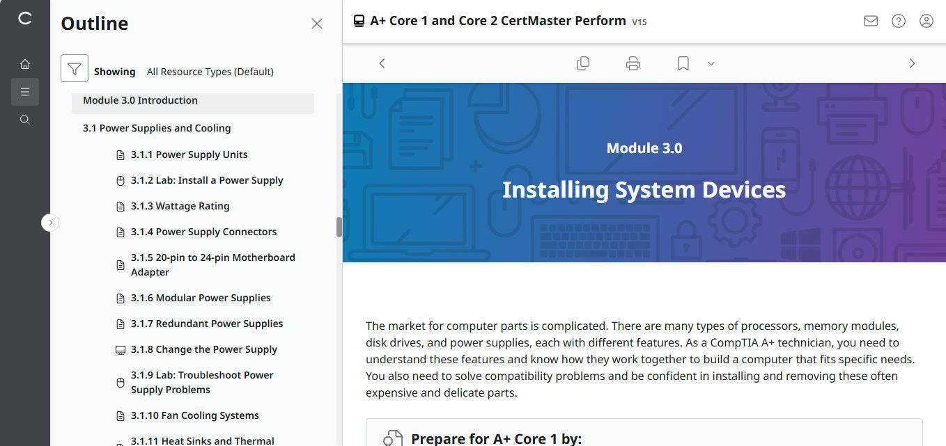 🛒CompTIA A+ Core 1 & Core 2 (V15) – CertMaster Perform (Truy Cập 4 Tháng, Tài Liệu Học Tập Chính Thức)