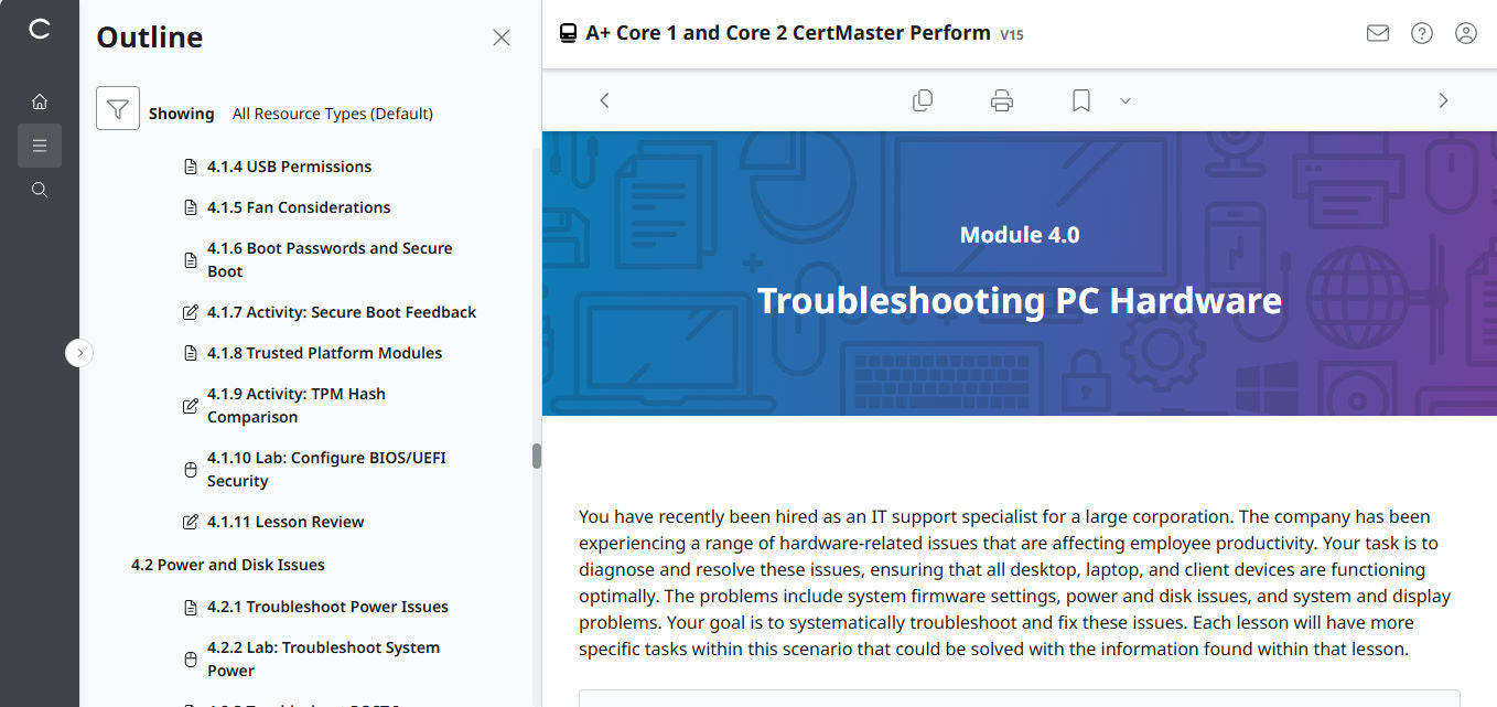 🛒CompTIA A+ Core 1 & Core 2 (V15) – CertMaster Perform (Truy Cập 4 Tháng, Tài Liệu Học Tập Chính Thức)