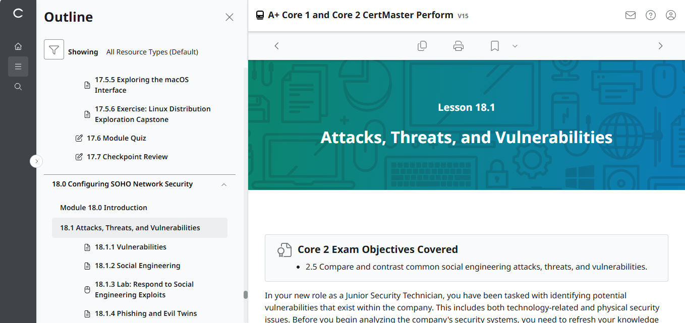 🛒CompTIA A+ Core 1 & Core 2 (V15) – CertMaster Perform (Truy Cập 4 Tháng, Tài Liệu Học Tập Chính Thức)